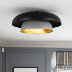 Scandinavian 2-Layer Metal Dome Semi Flush Mount Light