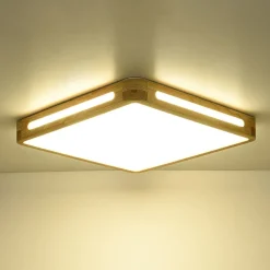 Scandinavian Wooden Dimmable LED Square Flush Mount