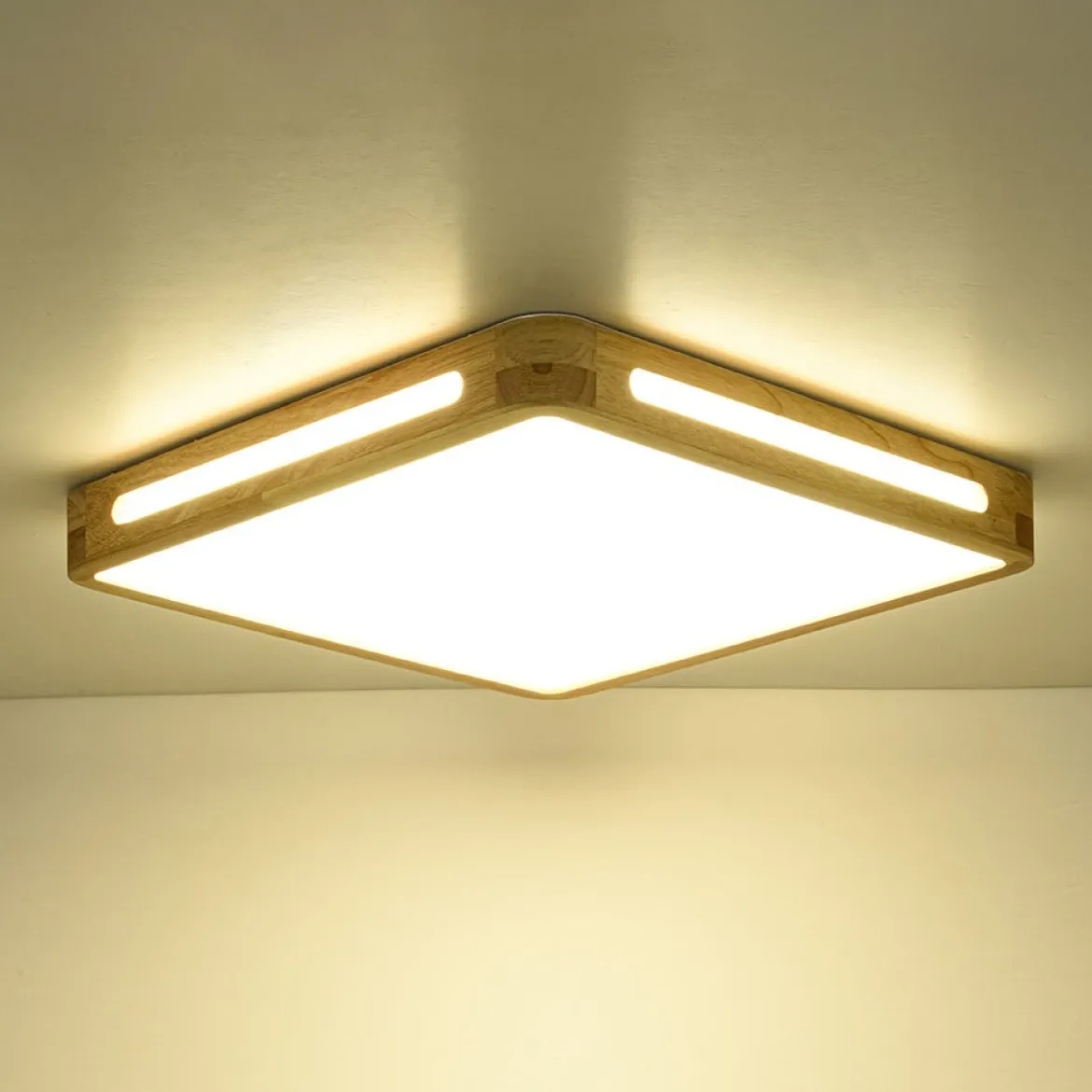 Scandinavian Wooden Dimmable LED Square Flush Mount