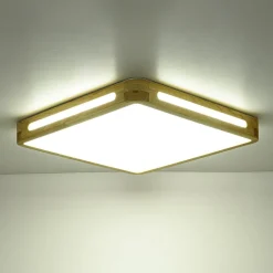 Scandinavian Wooden Dimmable LED Square Flush Mount