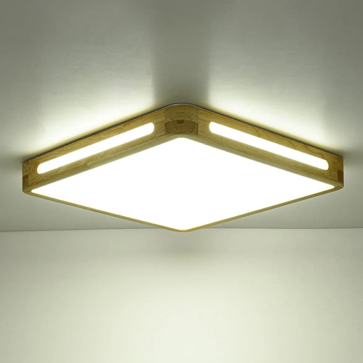 Scandinavian Wooden Dimmable LED Square Flush Mount