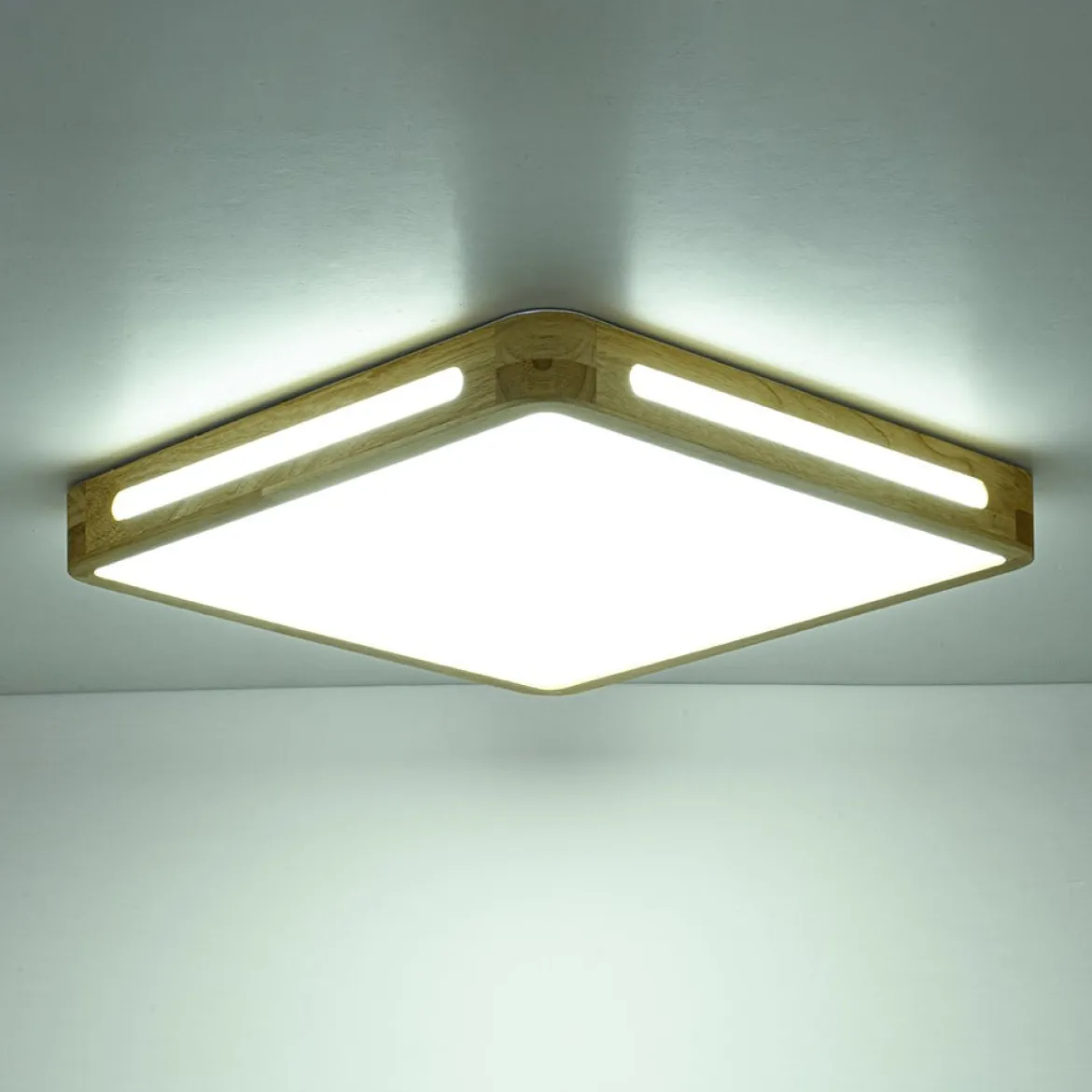 Scandinavian Wooden Dimmable LED Square Flush Mount