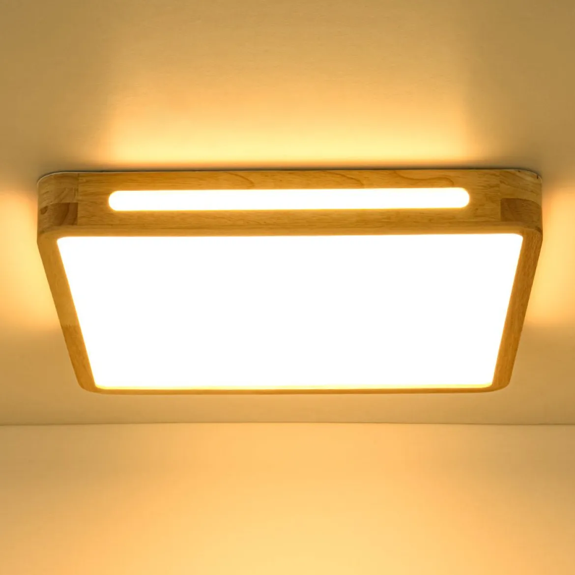 Scandinavian Wooden Dimmable LED Square Flush Mount