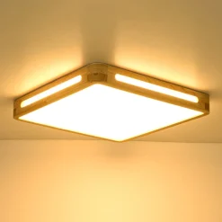 Scandinavian Wooden Dimmable LED Square Flush Mount