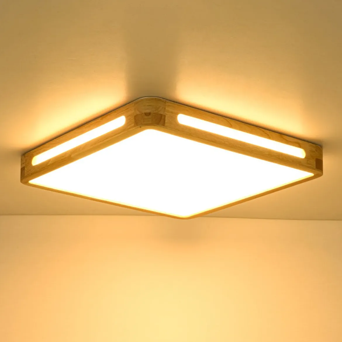 Scandinavian Wooden Dimmable LED Square Flush Mount