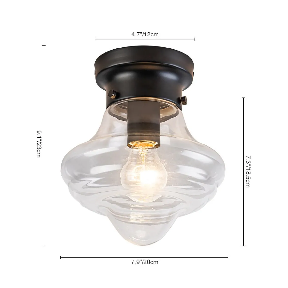 Schoolhouse 1-light Round Clear Glass Shade Semi Flush Mount