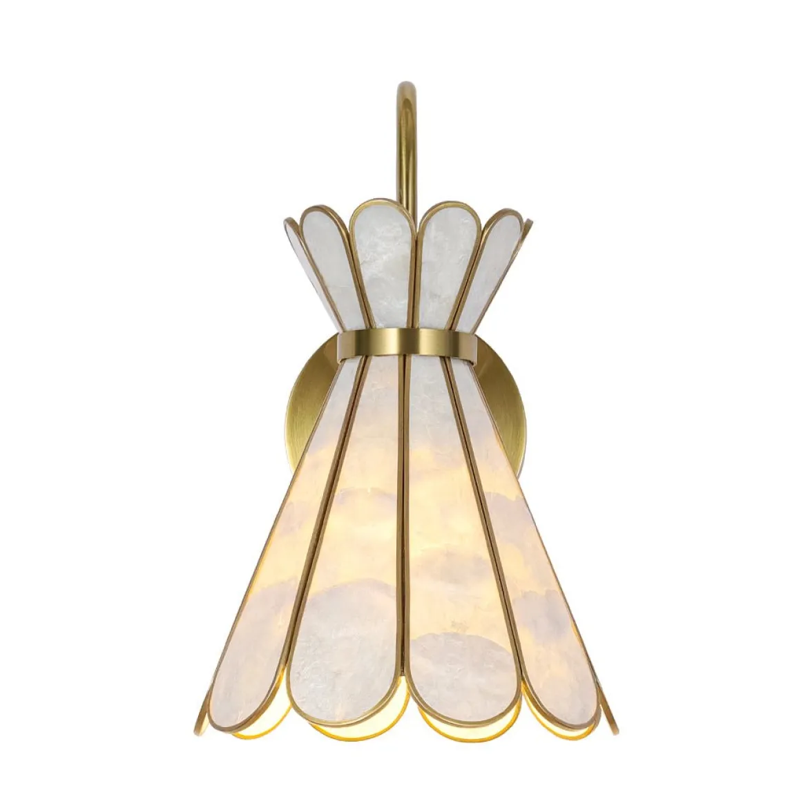 Sculptural Bloom 1-Light Brass Capiz Shell Glass Wall Sconce