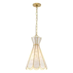 Sculptural Bloom 1-Light Brass Capiz Shell Glass Pendant