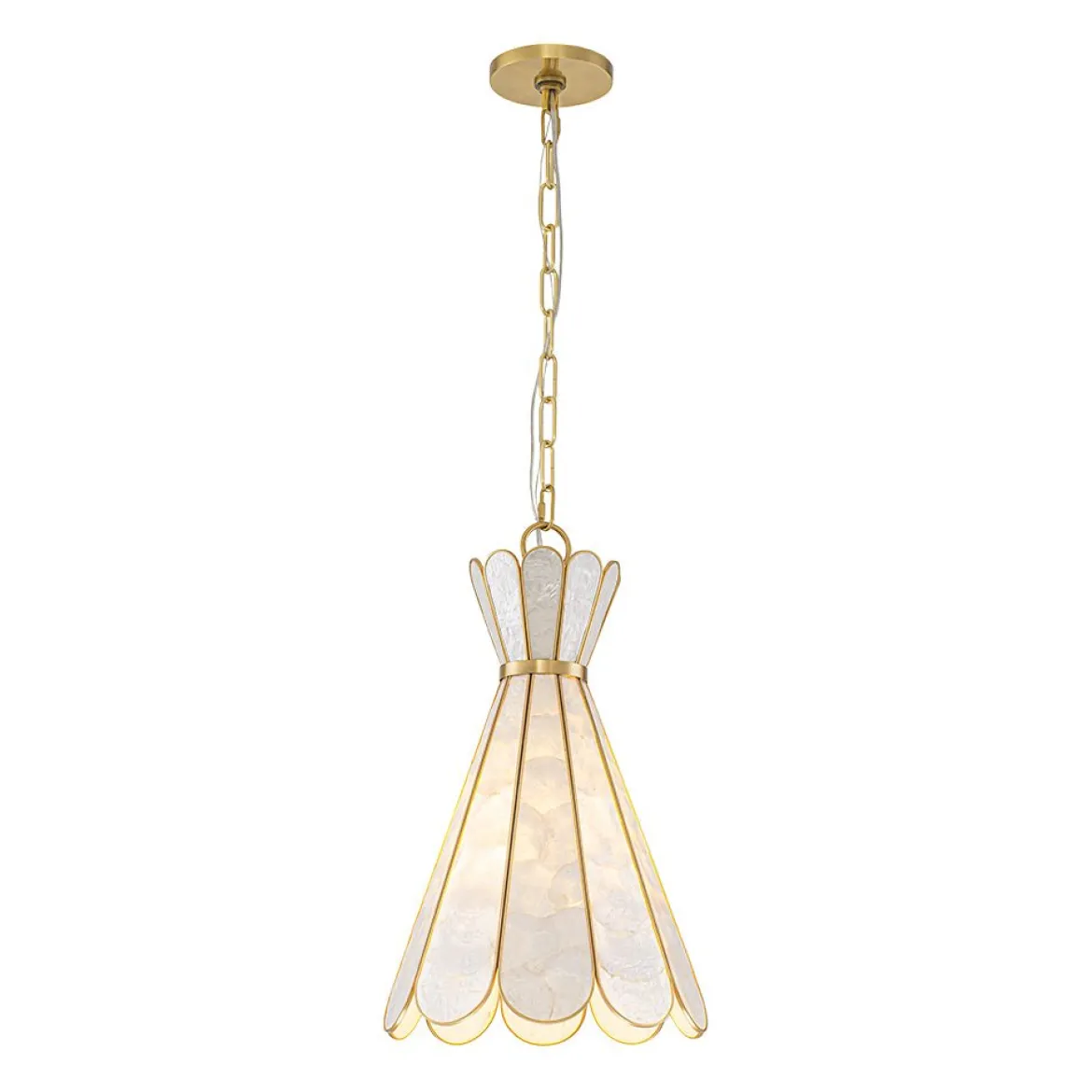 Sculptural Bloom 1-Light Brass Capiz Shell Glass Pendant