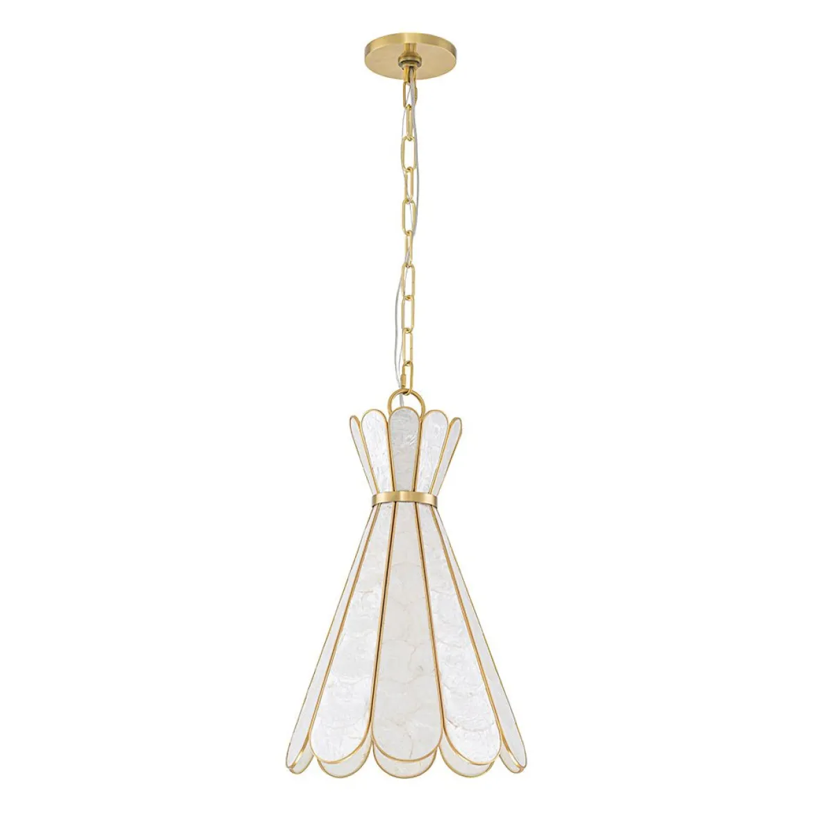 Sculptural Bloom 1-Light Brass Capiz Shell Glass Pendant