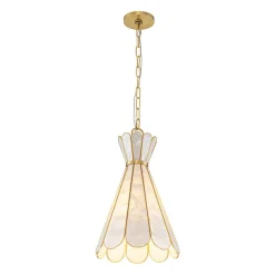 Sculptural Bloom 1-Light Brass Capiz Shell Glass Pendant