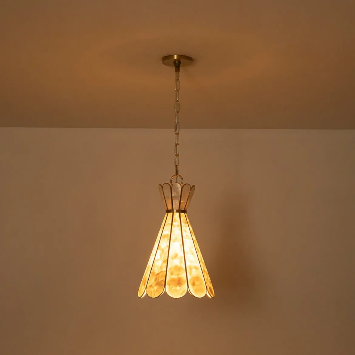 Sculptural Bloom 1-Light Brass Capiz Shell Glass Pendant