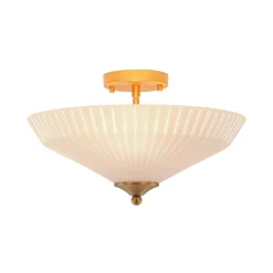 Sculptural Shine Opal Glass Pleated Cone Semi Flush Mount