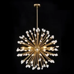 Sculptural Sunburst Bloom Frosted Quartz Dandelion Chandelier