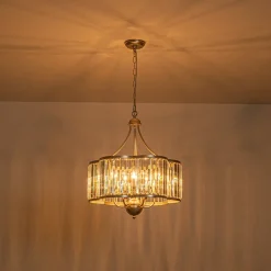 Shabby Chic Antique Silver Crystal Cage Pendant Light