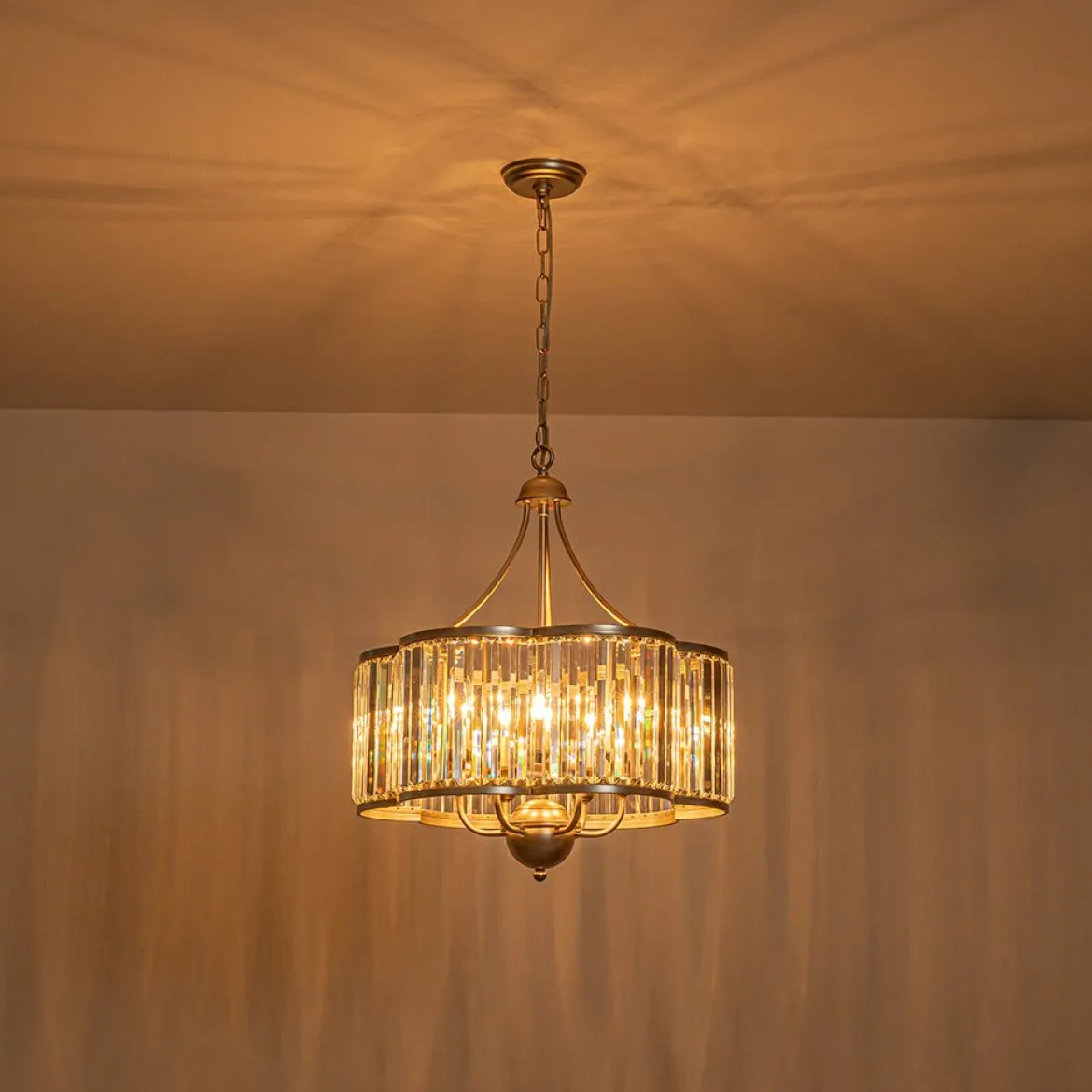 Shabby Chic Antique Silver Crystal Cage Pendant Light