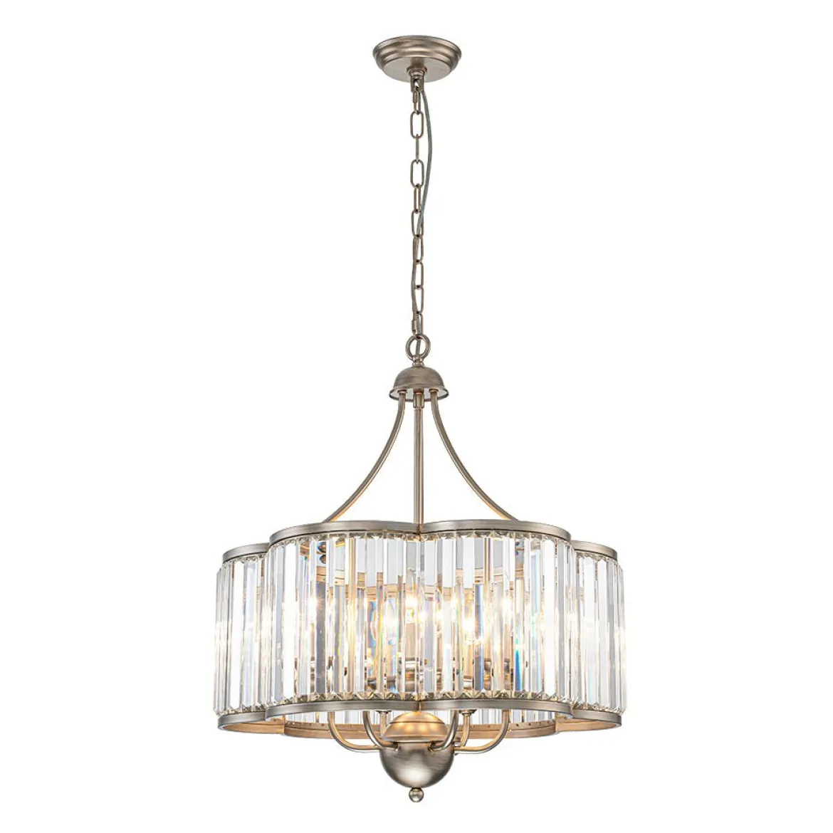 Shabby Chic Antique Silver Crystal Cage Pendant Light