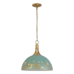 Shabby Chic Distressed Gilded Patina Teal Dome Pendant Light