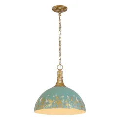 Shabby Chic Distressed Gilded Patina Teal Dome Pendant Light