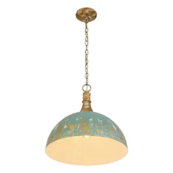 Shabby Chic Distressed Gilded Patina Teal Dome Pendant Light