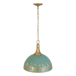 Shabby Chic Distressed Gilded Patina Teal Dome Pendant Light