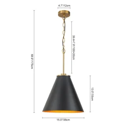 Shaker Brass Black 1-Light Metal Conical Kitchen Pendant