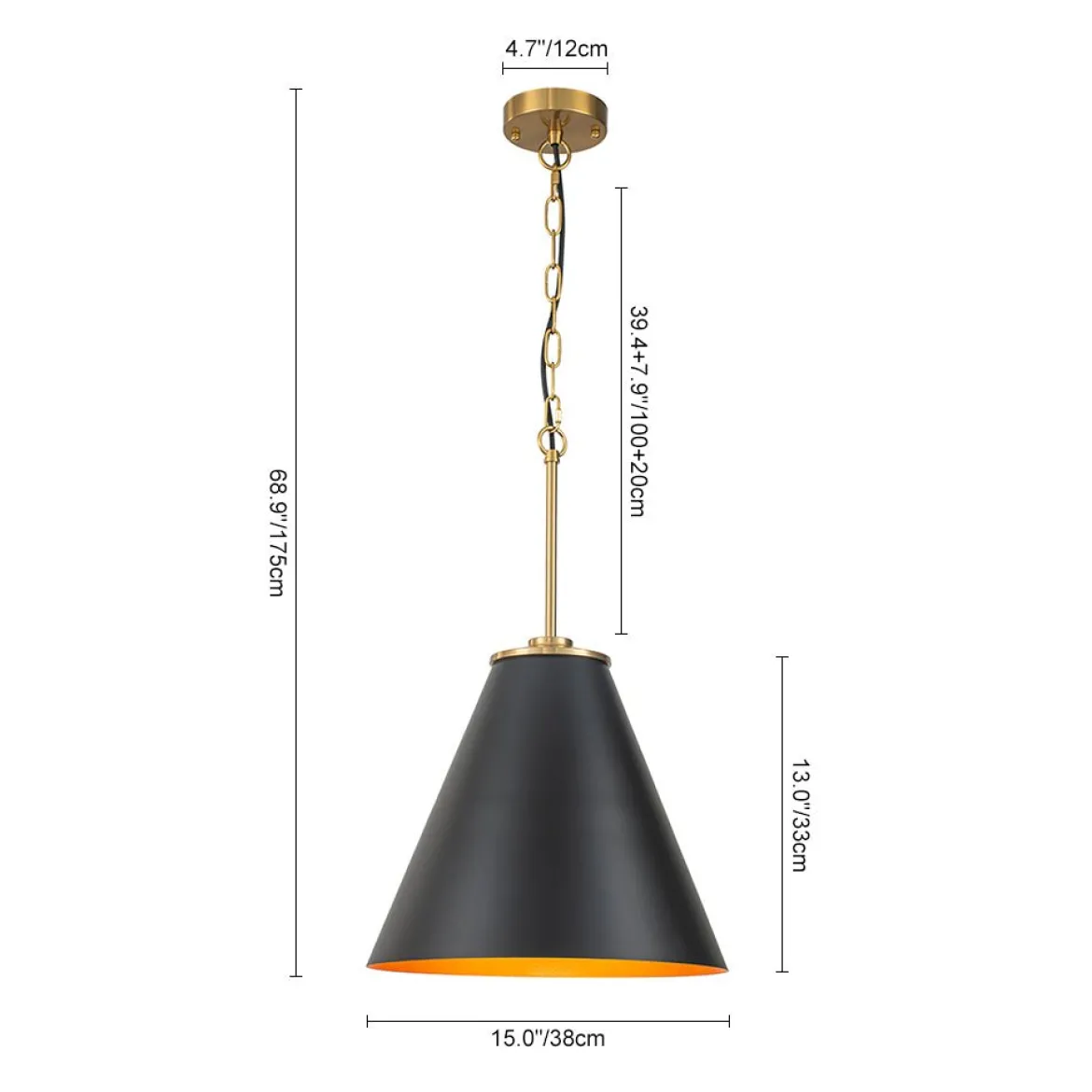 Shaker Brass Black 1-Light Metal Conical Kitchen Pendant