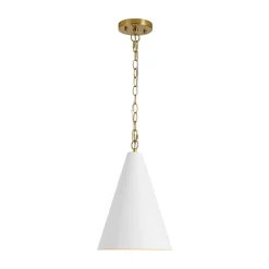 Shaker 1-Light Brass White Iron Conical Kitchen Pendant