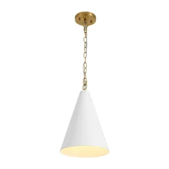 Shaker 1-Light Brass White Iron Conical Kitchen Pendant