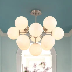 Shine Lustre Opal Glass Bubble Sputnik Semi Flush Chandelier