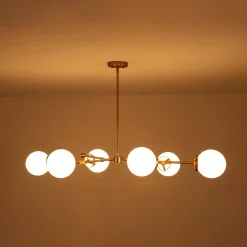 Shine Opal Glass Globe Linear Branch Island Chandelier