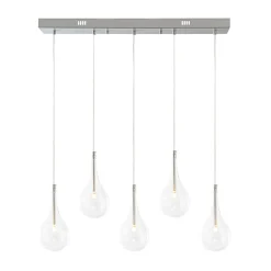 Silver 5-Light Clear Glass Teardrop Linear Island Pendant