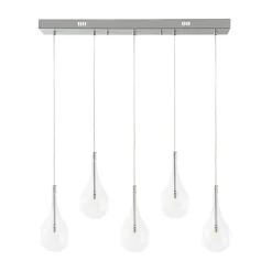Silver 5-Light Clear Glass Teardrop Linear Island Pendant