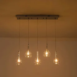 Silver 5-Light Clear Glass Teardrop Linear Island Pendant