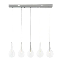 Silver 5-Light Clear Glass Teardrop Linear Island Pendant