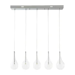 Silver 5-Light Clear Glass Teardrop Linear Island Pendant