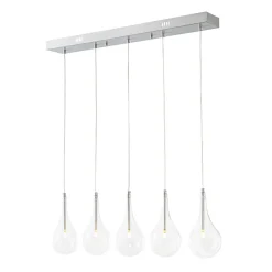 Silver 5-Light Clear Glass Teardrop Linear Island Pendant