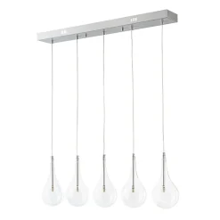 Silver 5-Light Clear Glass Teardrop Linear Island Pendant