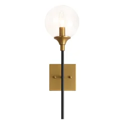 Simple Brass Black 1-Light Glass Globe Vanity Wall Sconce