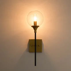 Simple Brass Black 1-Light Glass Globe Vanity Wall Sconce