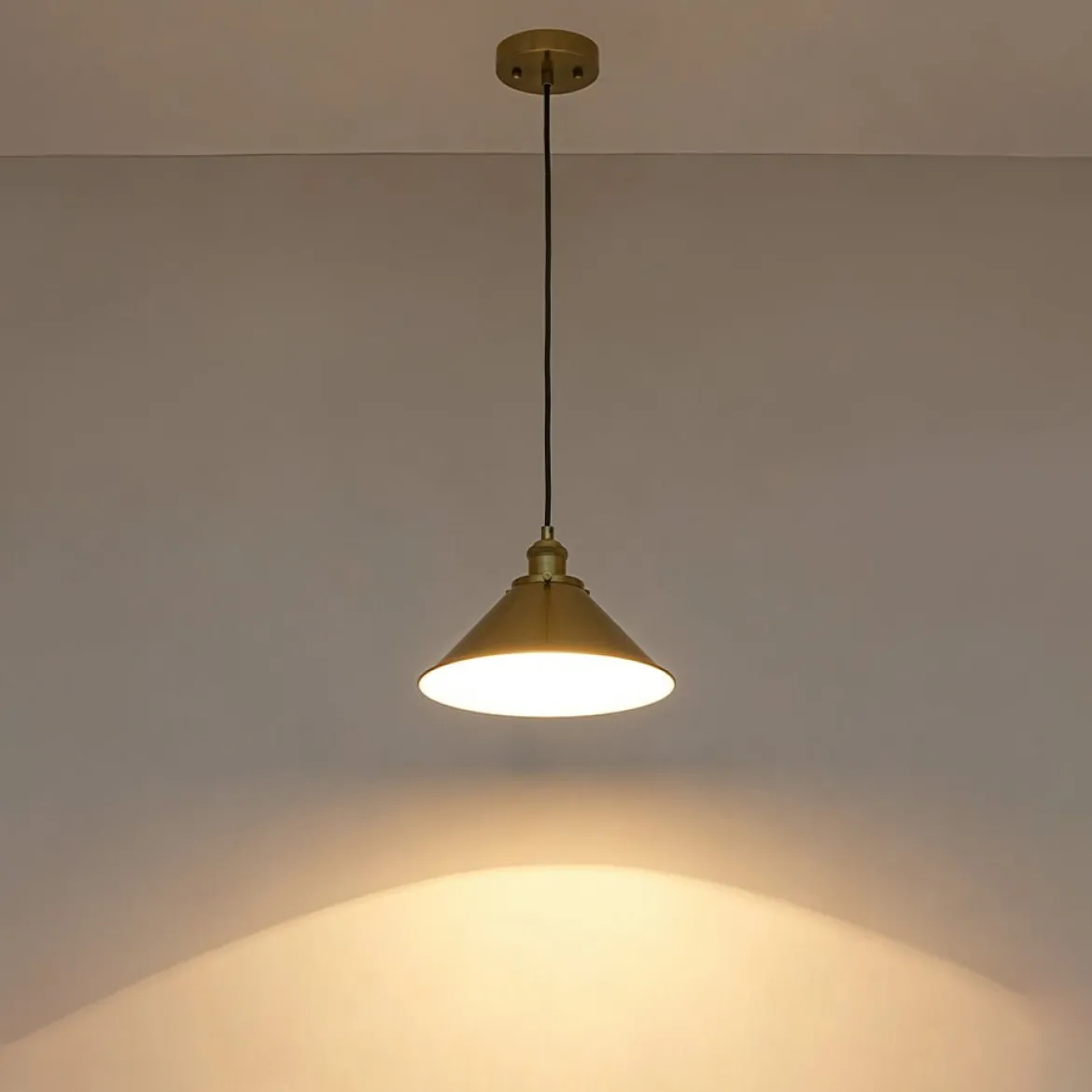 Simple Brass 1-Light Metal Flat Conical Kitchen Pendant