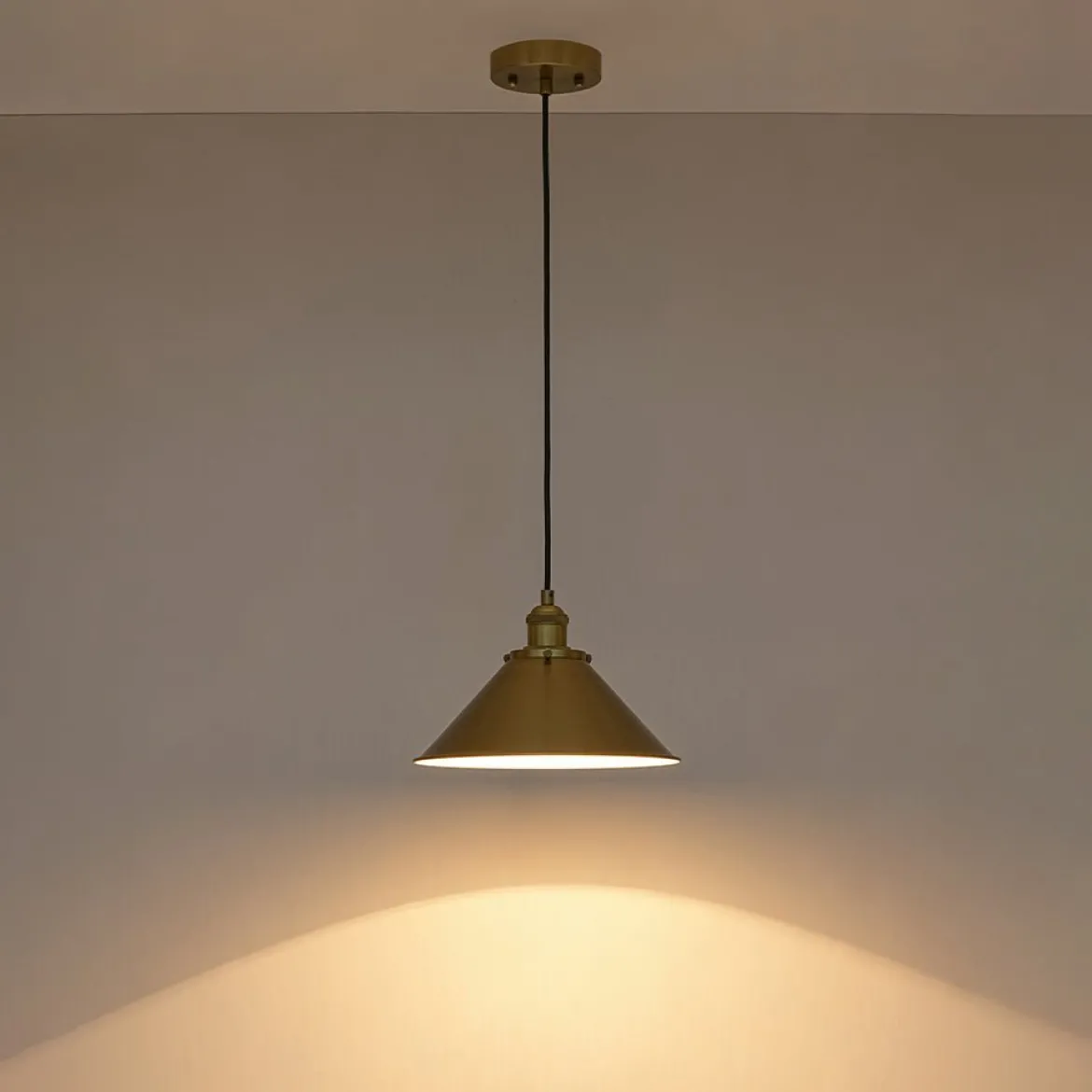 Simple Brass 1-Light Metal Flat Conical Kitchen Pendant