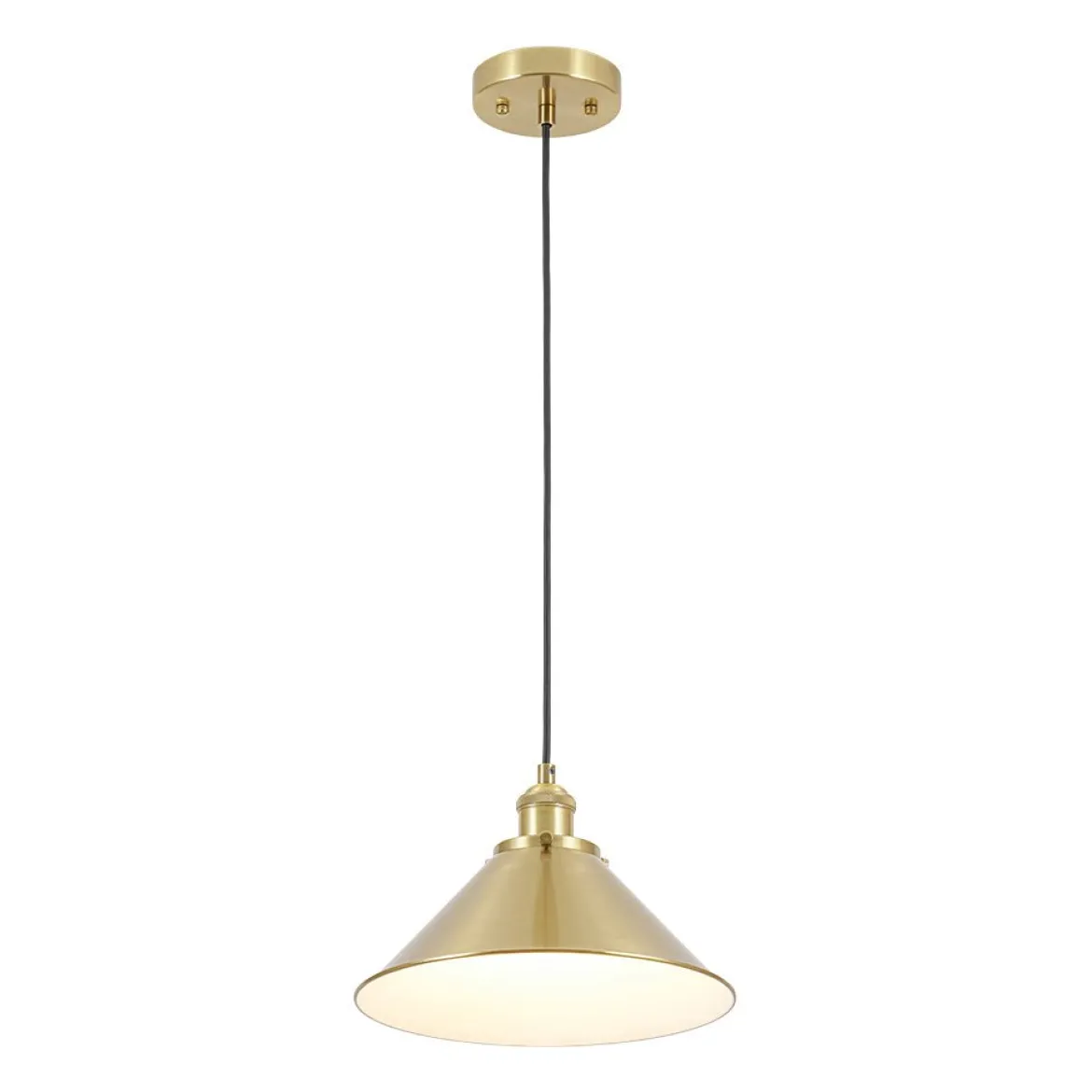 Simple Brass 1-Light Metal Flat Conical Kitchen Pendant