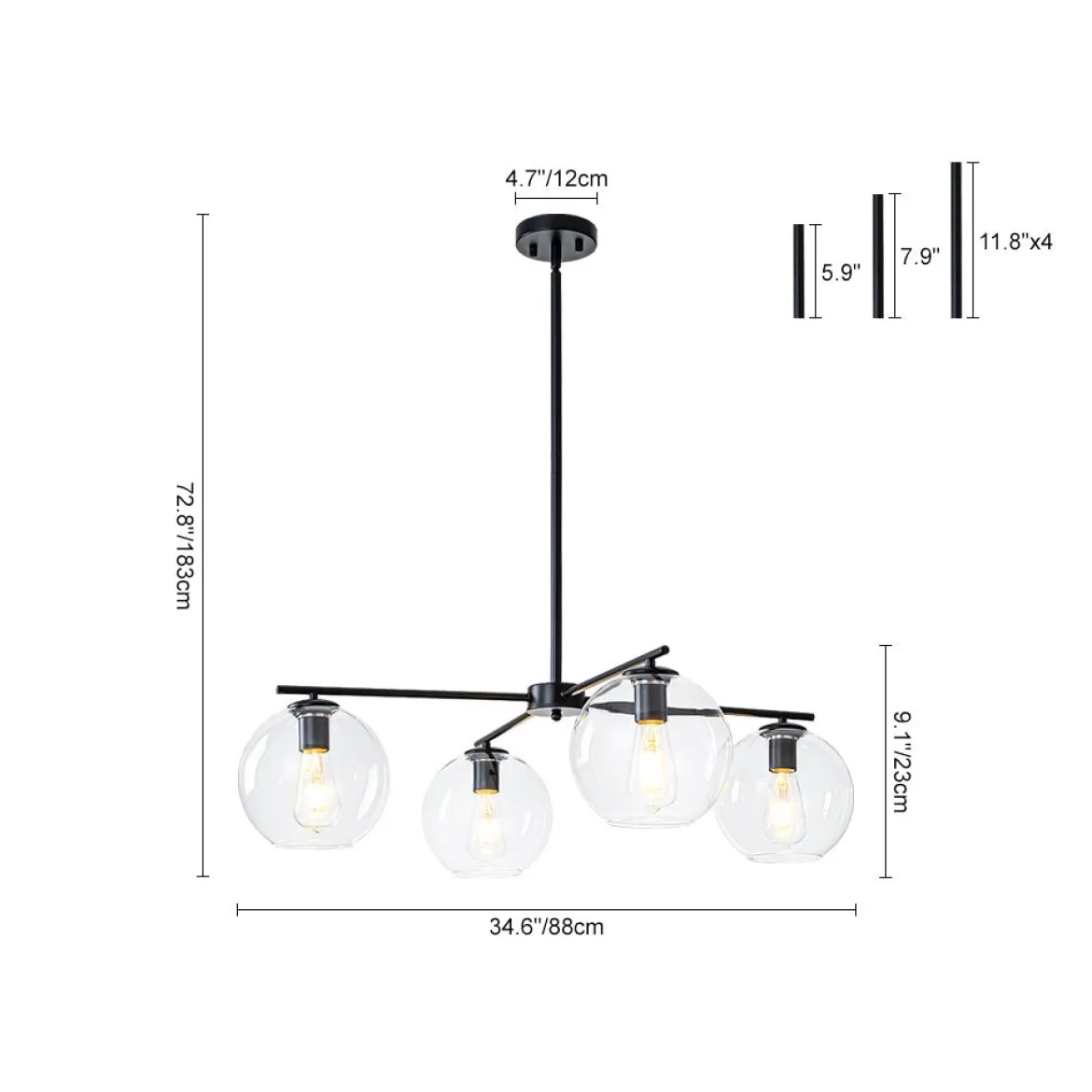 Simple 4-light Clear Glass Globe Round Sputnik Chandelier