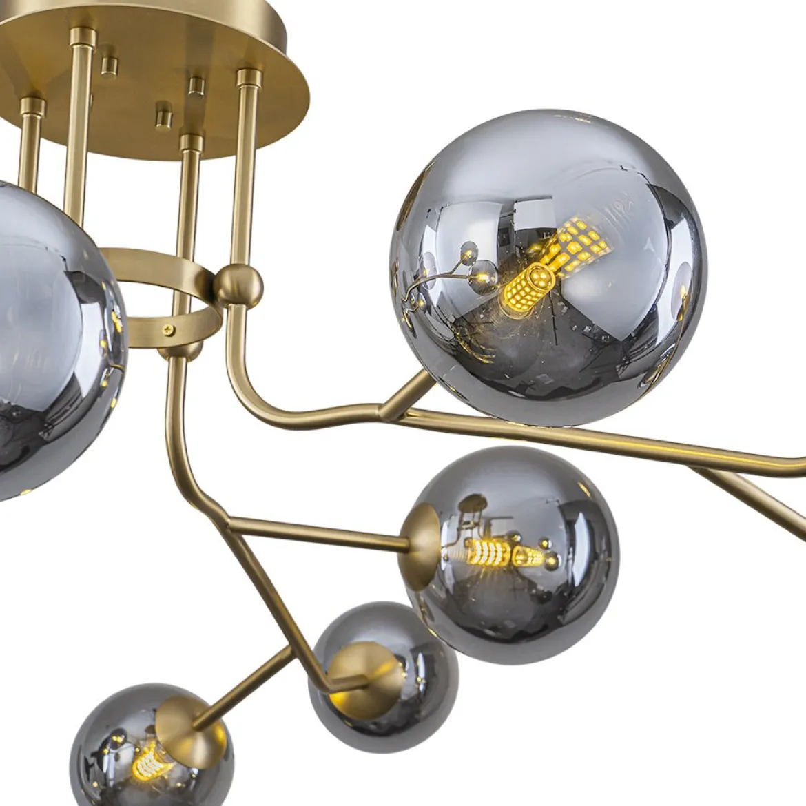 Smoked Glass Bubble Branch Sputnik Semi Flush Chandelier