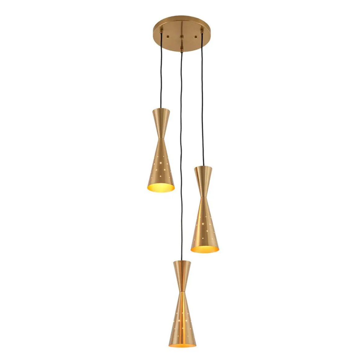 Starry 3-Light Cluster Metal Hourglass Shade Round Pendant