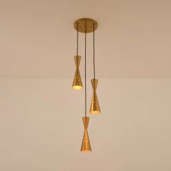 Starry 3-Light Cluster Metal Hourglass Shade Round Pendant