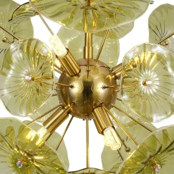 Summer Art Deco Bloom Green Lotus Leaf Sunburst Chandelier