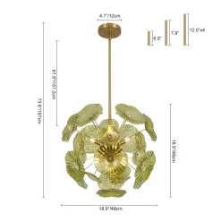 Summer Art Deco Bloom Green Lotus Leaf Sunburst Chandelier