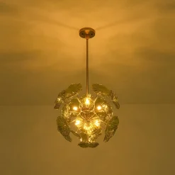 Summer Art Deco Bloom Green Lotus Leaf Sunburst Chandelier